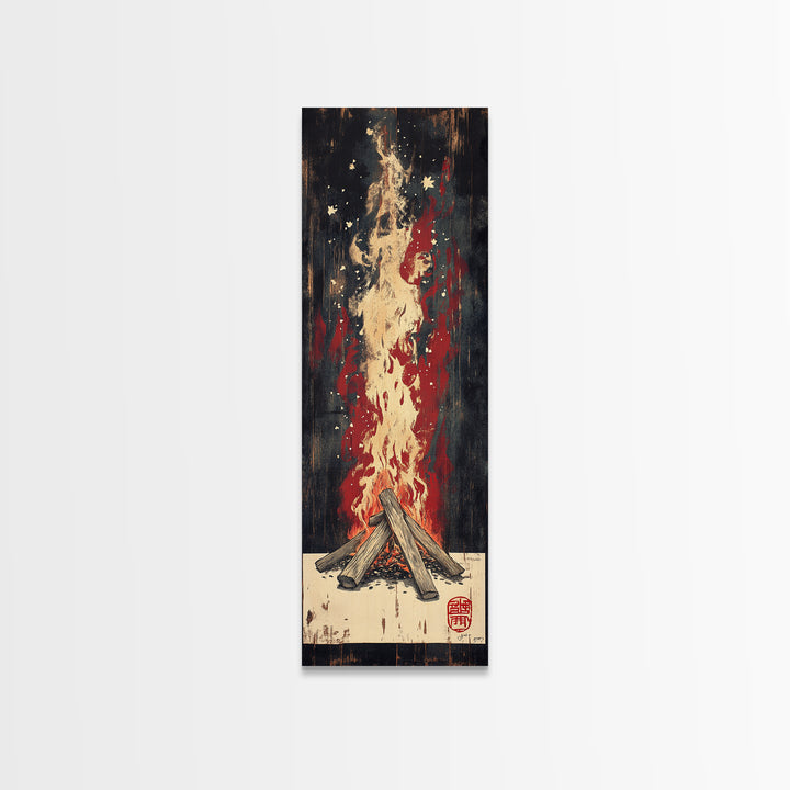 Crackling Campfire Under Dark Stars Wall Art, Rustic Cabin Print, Cozy Night Canvas Print, Nature Inspired Home Decor Gift