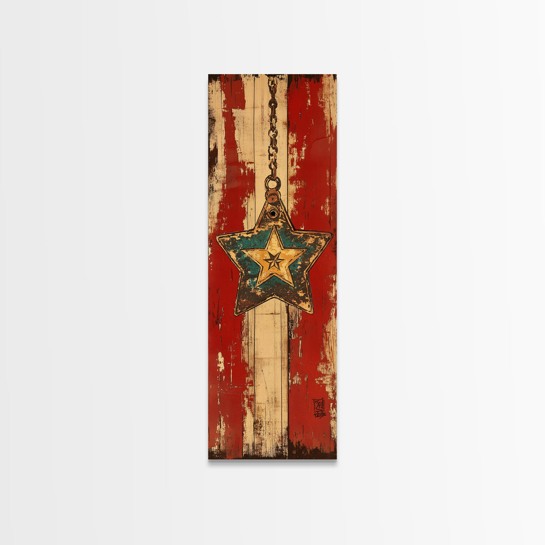 Rustic Hanging Star Wall Art, American Flag Canvas Print, Patriotic Farmhouse Wall Decor For Man Cave Or Entryway, Home Decor
