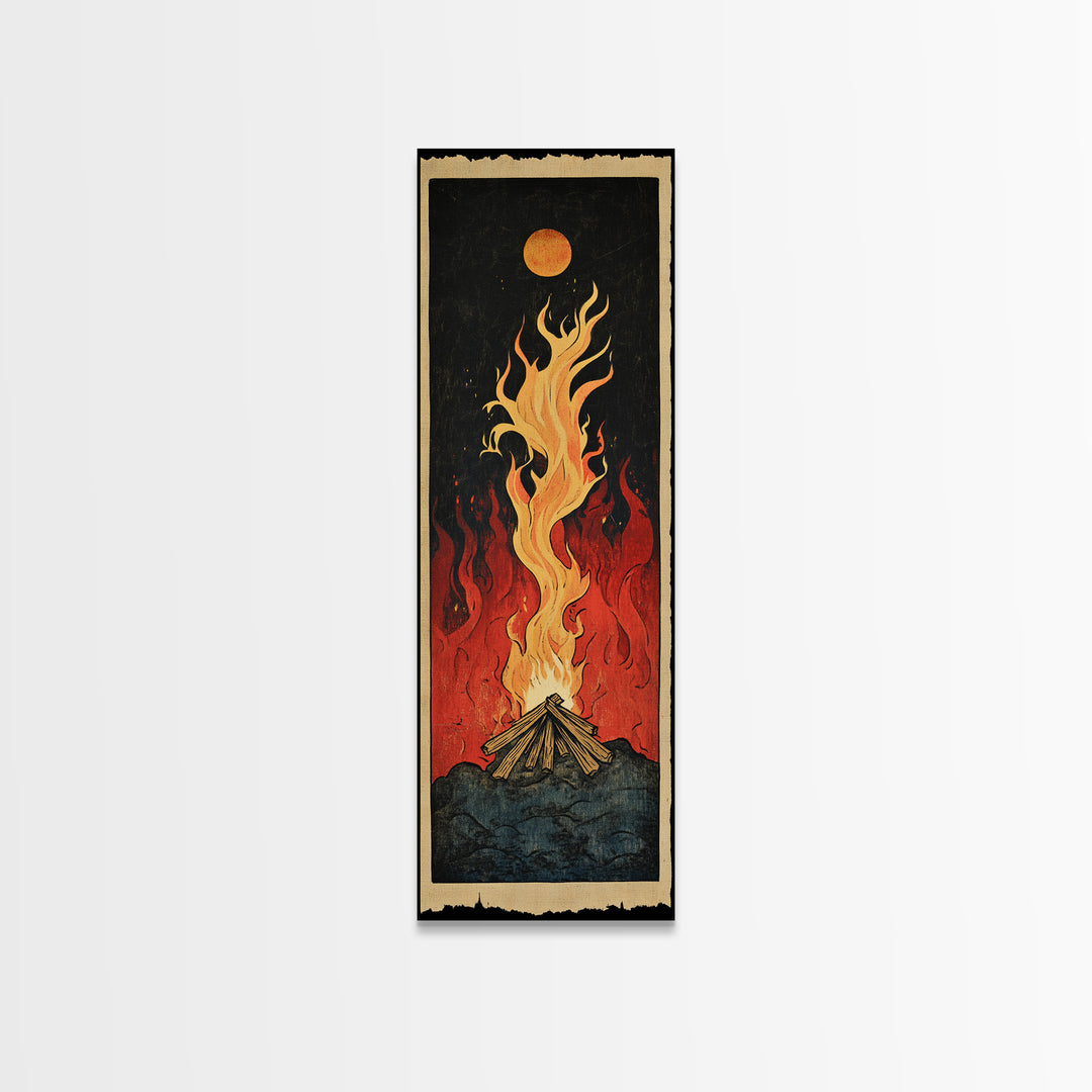 Glowing Campfire Flame Wall Art, Rustic Cabin Canvas Print, Outdoor Adventure Decor For Man Cave And Cozy Lodge, Gift For Him