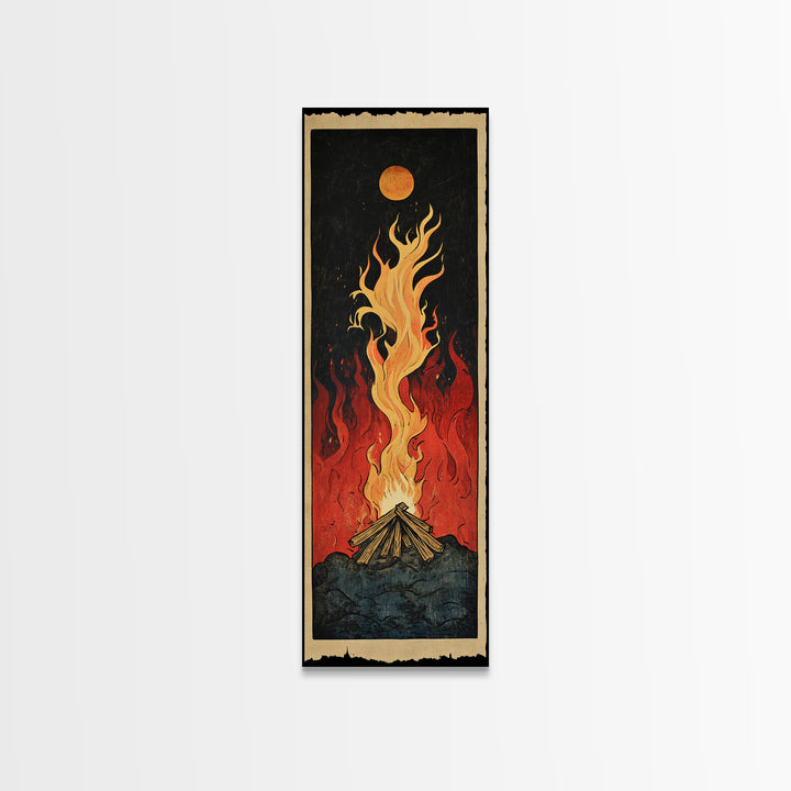 Glowing Campfire Flame Wall Art, Rustic Cabin Canvas Print, Outdoor Adventure Decor For Man Cave And Cozy Lodge, Gift For Him