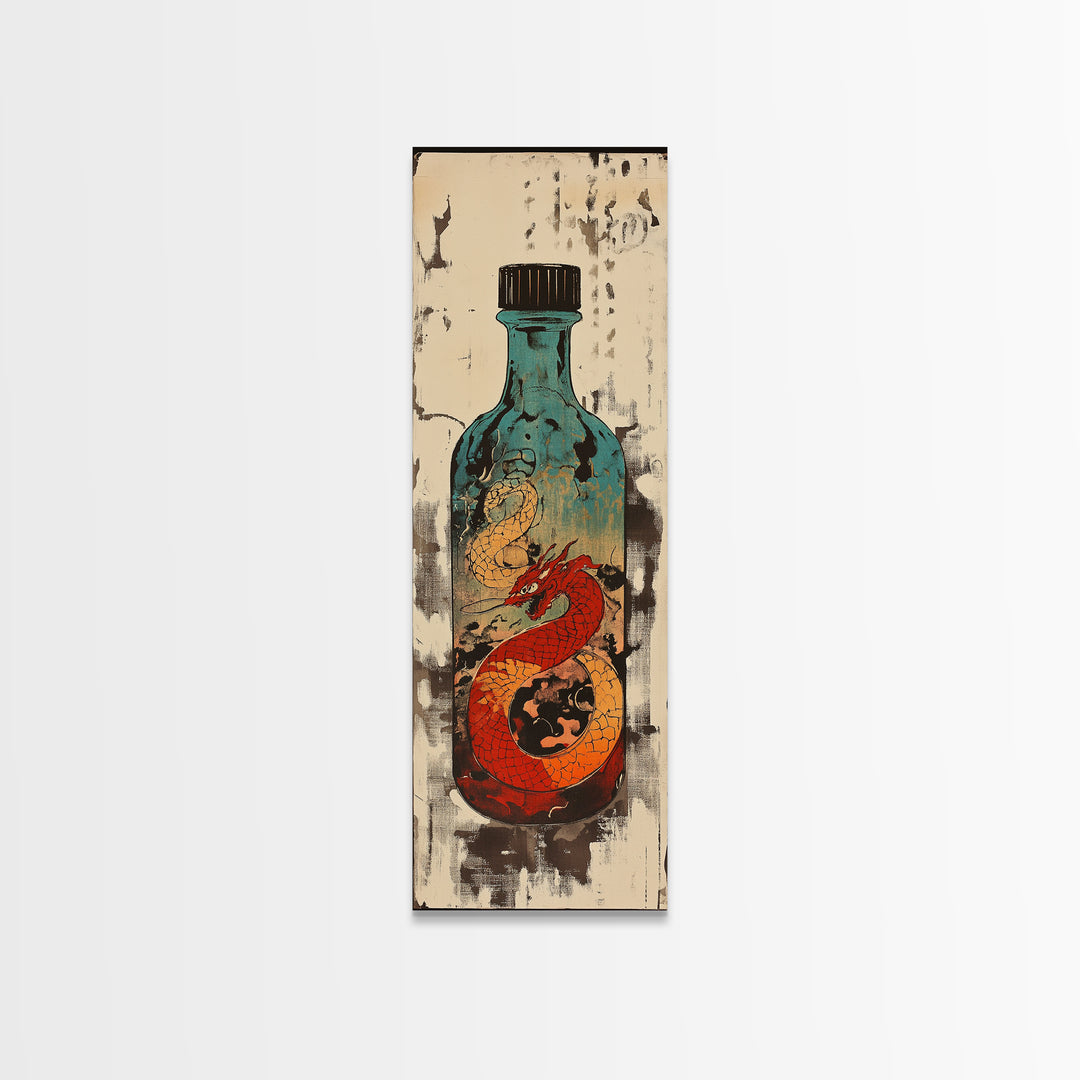 Red Dragon In Glass Bottle Wall Art, Japanese Fantasy Ocean Print, Nautical Decor, Unique Gift For Him, Asian Art, Statement Wall Decor