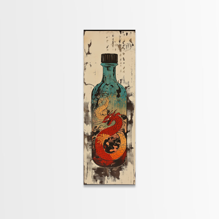 Red Dragon In Glass Bottle Wall Art, Japanese Fantasy Ocean Print, Nautical Decor, Unique Gift For Him, Asian Art, Statement Wall Decor