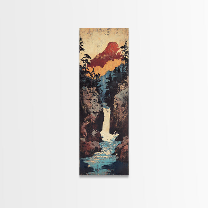 Mountain Waterfall Through Pine Canyon Canvas Print, Rustic Landscape Wall Art, Cabin Decor, Nature Living Room Wall Art
