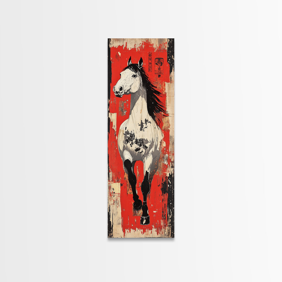 White Galloping Horse Wall Art, Bold Equestrian Decor, Western Wall Decor, Large Canvas Print, Horse Lover Gift, Rustic Home Decor