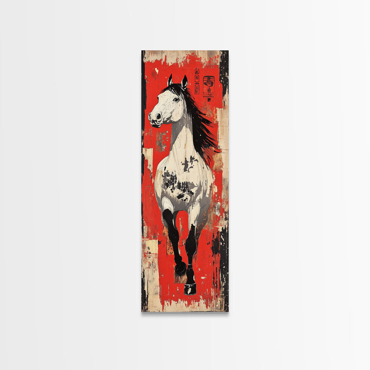White Galloping Horse Wall Art, Bold Equestrian Decor, Western Wall Decor, Large Canvas Print, Horse Lover Gift, Rustic Home Decor
