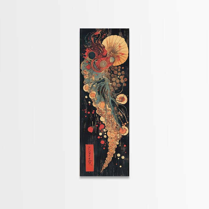 Cosmic Nautilus Jellyfish Abstract Canvas Print, Japanese Wall Art, Art Nouveau Ocean Decor, Eclectic Gallery Wall Print