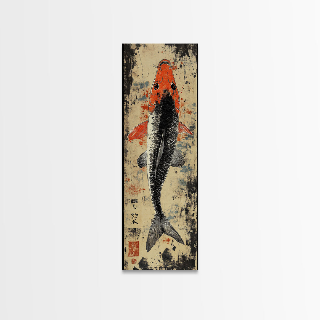 Orange And Black Koi Fish Canvas Print, Japanese Wall Art, Nautical Coastal Decor, Wildlife Art Print For Living Room Decor