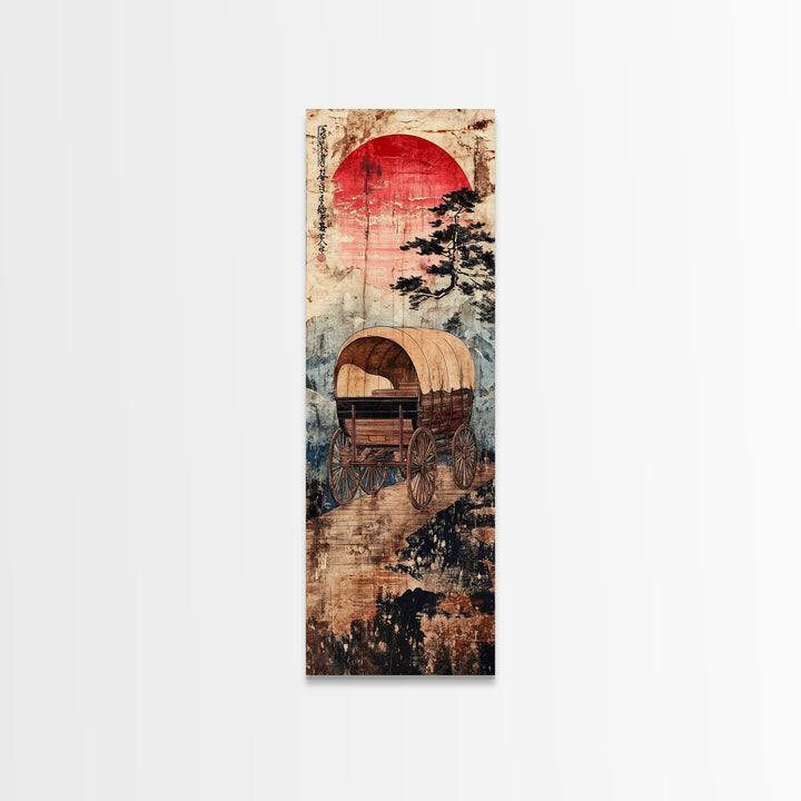 Covered Wagon Under Red Sun Canvas Print, Rustic Western Wall Art For Farmhouse Decor, Cowboy Decor And Housewarming Gift