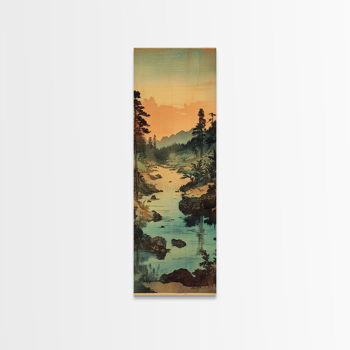 Misty River Valley With Pine Forest Canvas Print, Landscape Wall Art, Rustic Cabin Living Room Decor, Serene Nature Gift For Her
