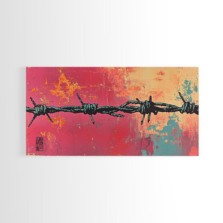 Black Barbed Wire On Coral Teal Wall Art, Urban Graffiti Print, Abstract Street Art, Edgy Modern Office Wall Decor Gift For Him