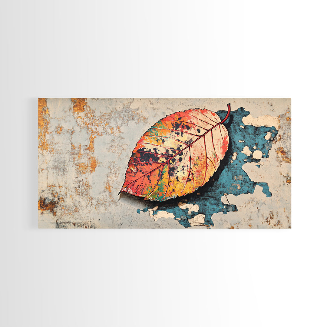 Autumn Leaf Canvas Print, Textured Botanical Wall Art, Rustic Nature Print, Earth Tone Living Room Decor, Bedroom Decor Gift