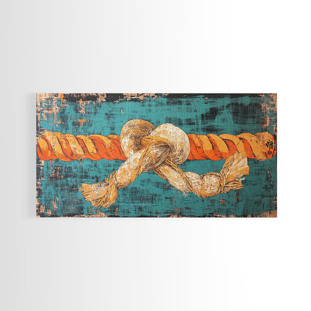 Nautical Rope Knot Canvas Print, Coastal Wall Art, Turquoise Maritime Decor, Beach House Living Room Wall Decor Gift For Him