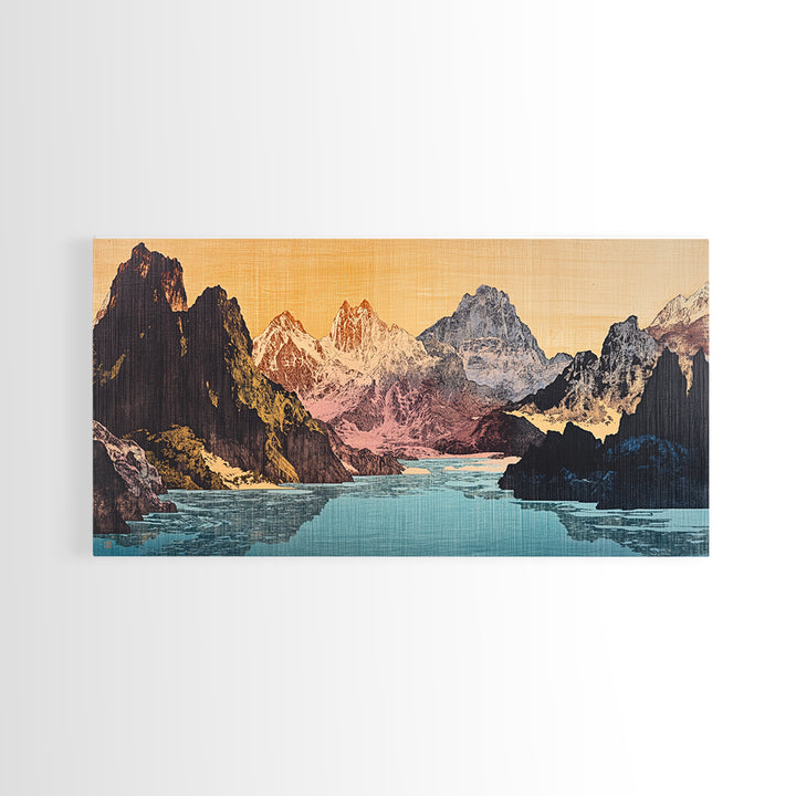 Dramatic Alpine Lake With Rugged Mountain Peaks Wall Art, Panoramic Landscape Print, Rustic Nature Decor, Large Canvas Print