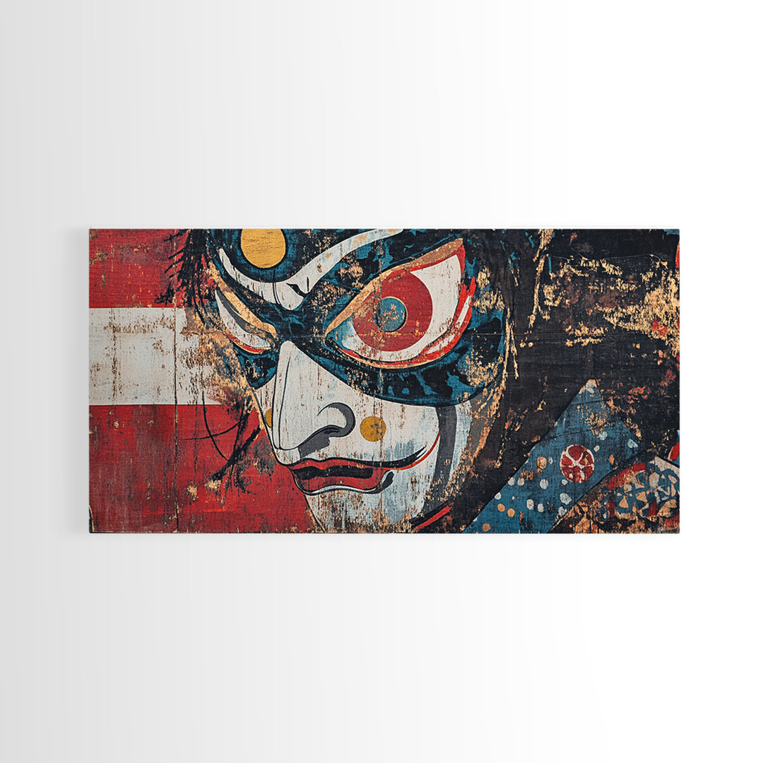 Kabuki Mask Theater Face Framed Canvas Print, Japanese Wall Art, Dramatic Wall Decor, Asian Inspired Art, Statement Artwork