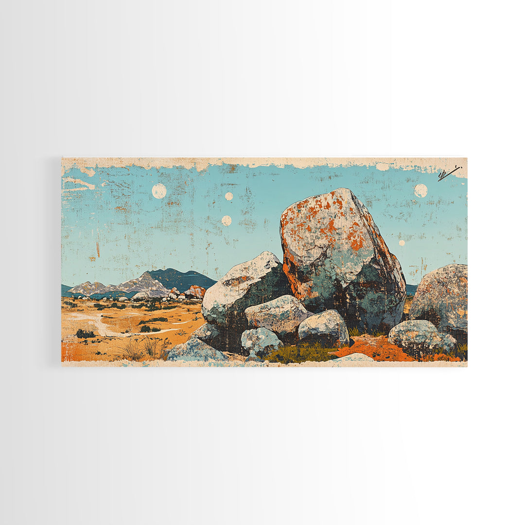 Desert Boulder Landscape Canvas Print, Southwestern Wall Art, Minimalist Desert Decor, Nature Wall Art, Modern Home Decor