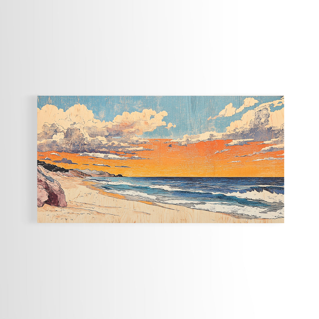 Pastel Ocean Beach Sunset Canvas Print, Coastal Wall Art, Nautical Seascape Decor, Beach House Living Room Wall Decor Print