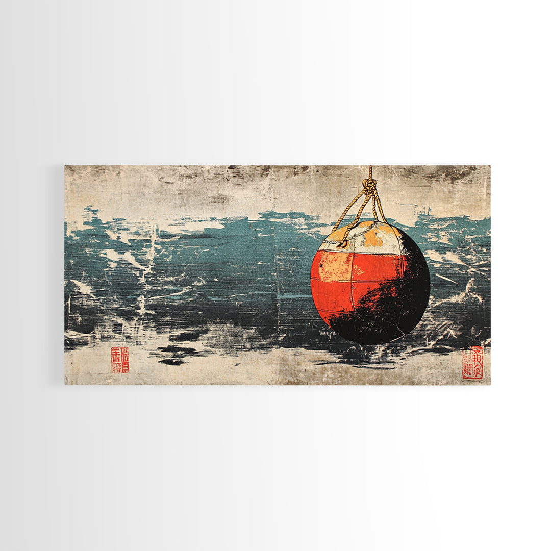 Red And White Fishing Buoy Canvas Print, Nautical Coastal Wall Art, Ocean Decor, Rustic Beach House Seascape Home Decor Gift
