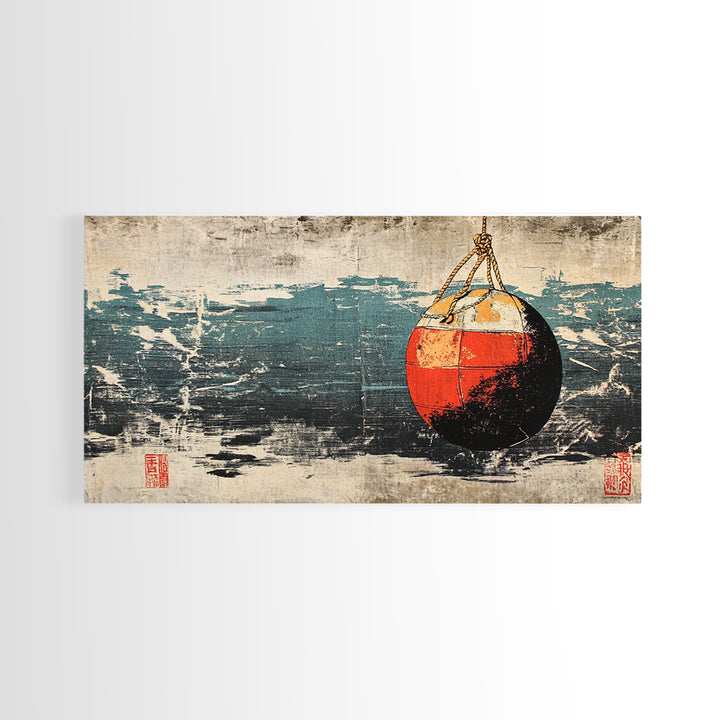 Red And White Fishing Buoy Canvas Print, Nautical Coastal Wall Art, Ocean Decor, Rustic Beach House Seascape Home Decor Gift
