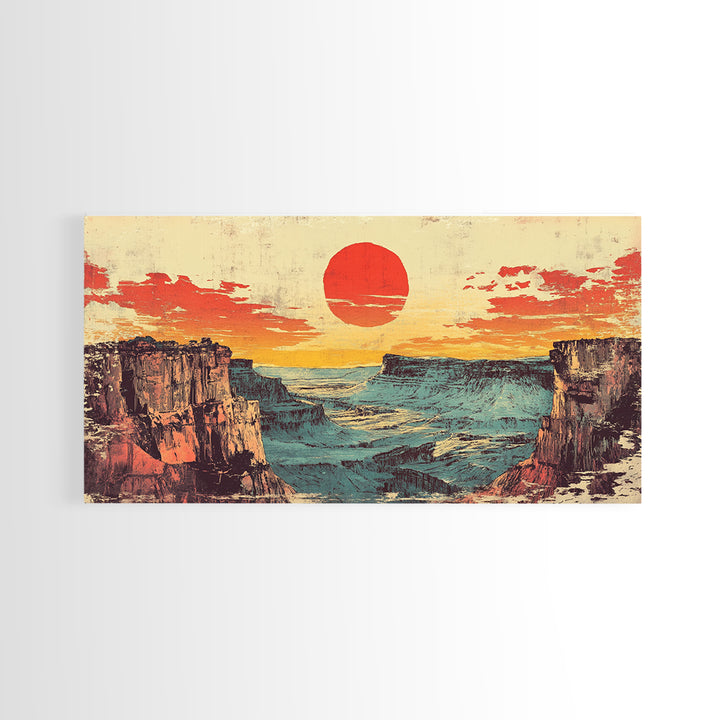 Red Sun Desert Canyon At Dusk Wall Art, Southwestern Landscape Canvas Print, Western Decor, Large Horizontal Living Room Art