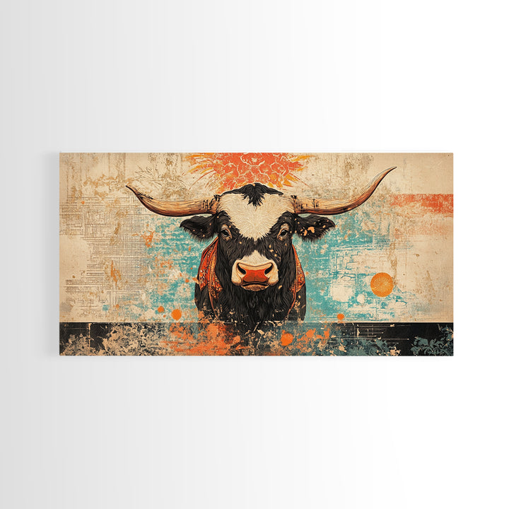 Bold Longhorn Cow Wall Art, Western Animal Canvas Print, Rustic Farmhouse Decor, Southwest Living Room Wall Decor Gift Idea