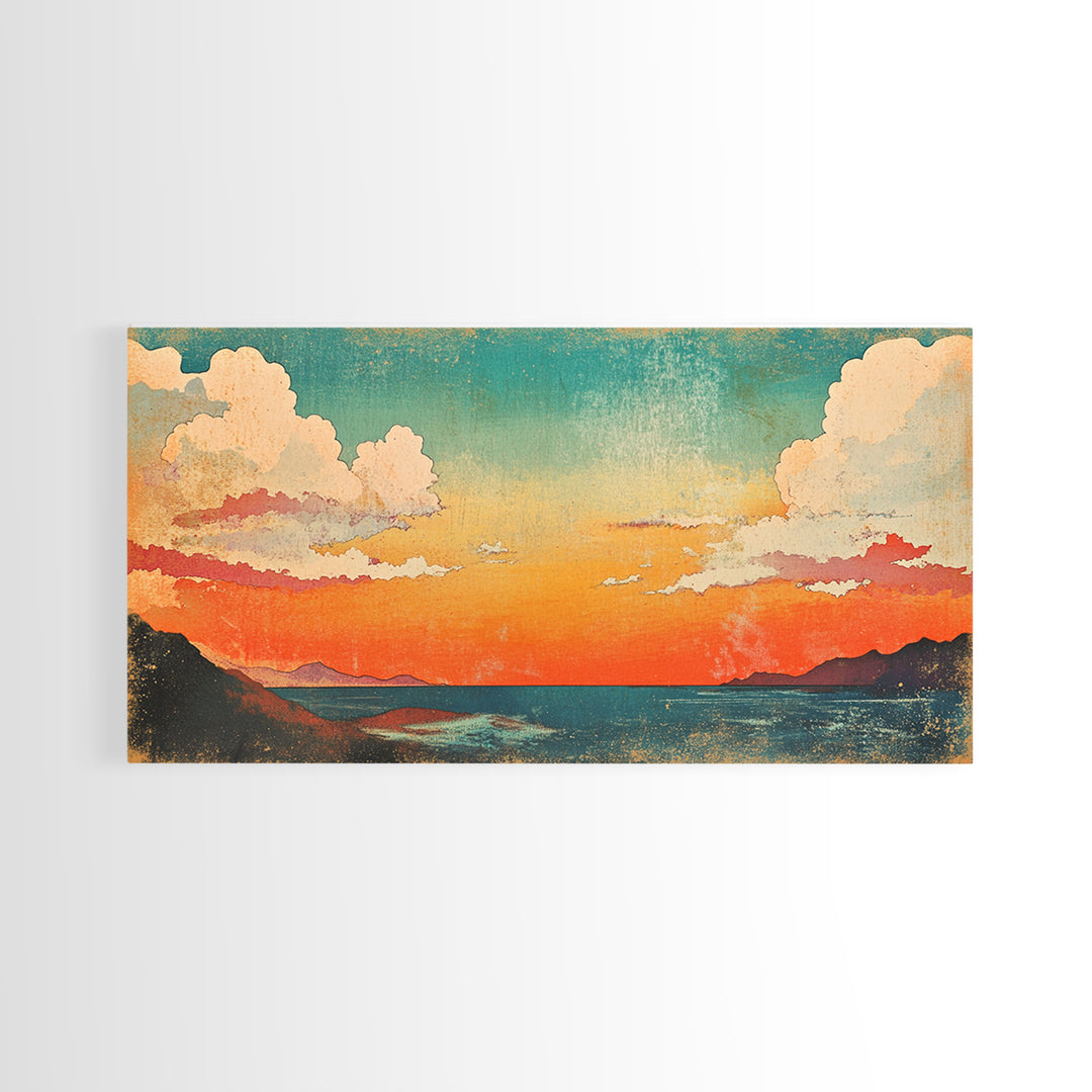 Pastel Coastal Sunset Wall Art, Ocean Horizon Canvas Print, Beach House Decor, Serene Living Room Wall Decor Gift For Her