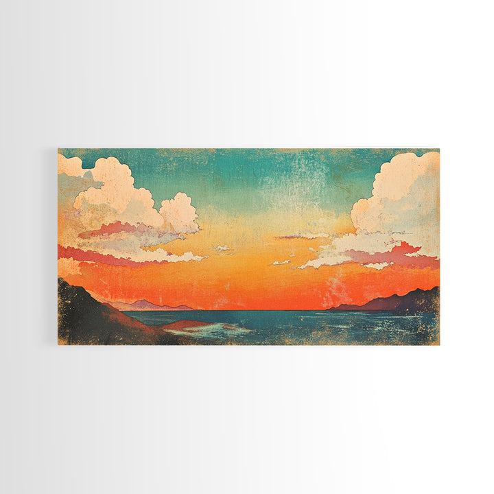 Pastel Coastal Sunset Wall Art, Ocean Horizon Canvas Print, Beach House Decor, Serene Living Room Wall Decor Gift For Her