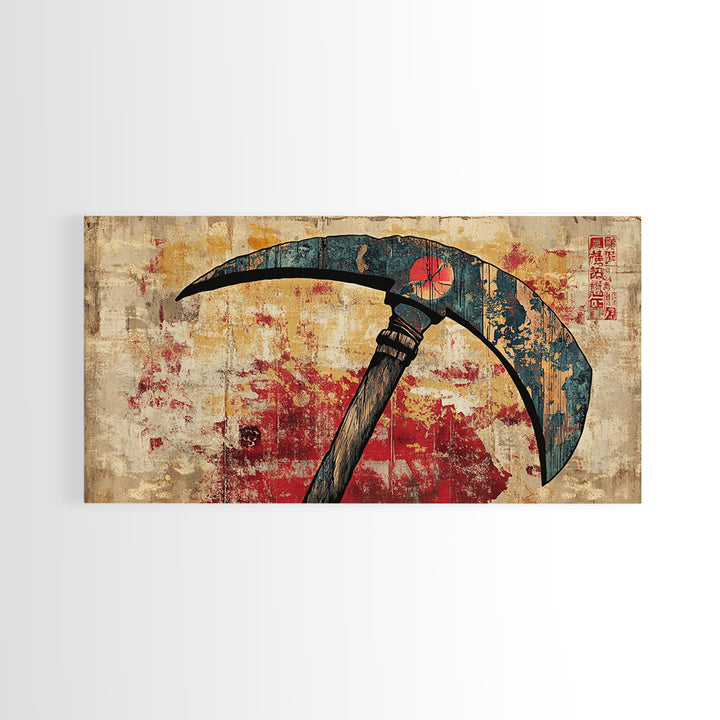 Japanese Battle Scythe Wall Art, Samurai Weapon Illustration, Dark Grunge Canvas Print, Asian Decor, Martial Arts Gift, Office Decor