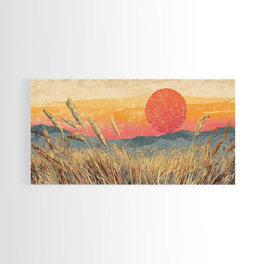 Golden Wheat Field Sunset Wall Art, Rustic Landscape Canvas Print, Warm Farmhouse Decor For Living Room Above Sofa Housewarming Gift