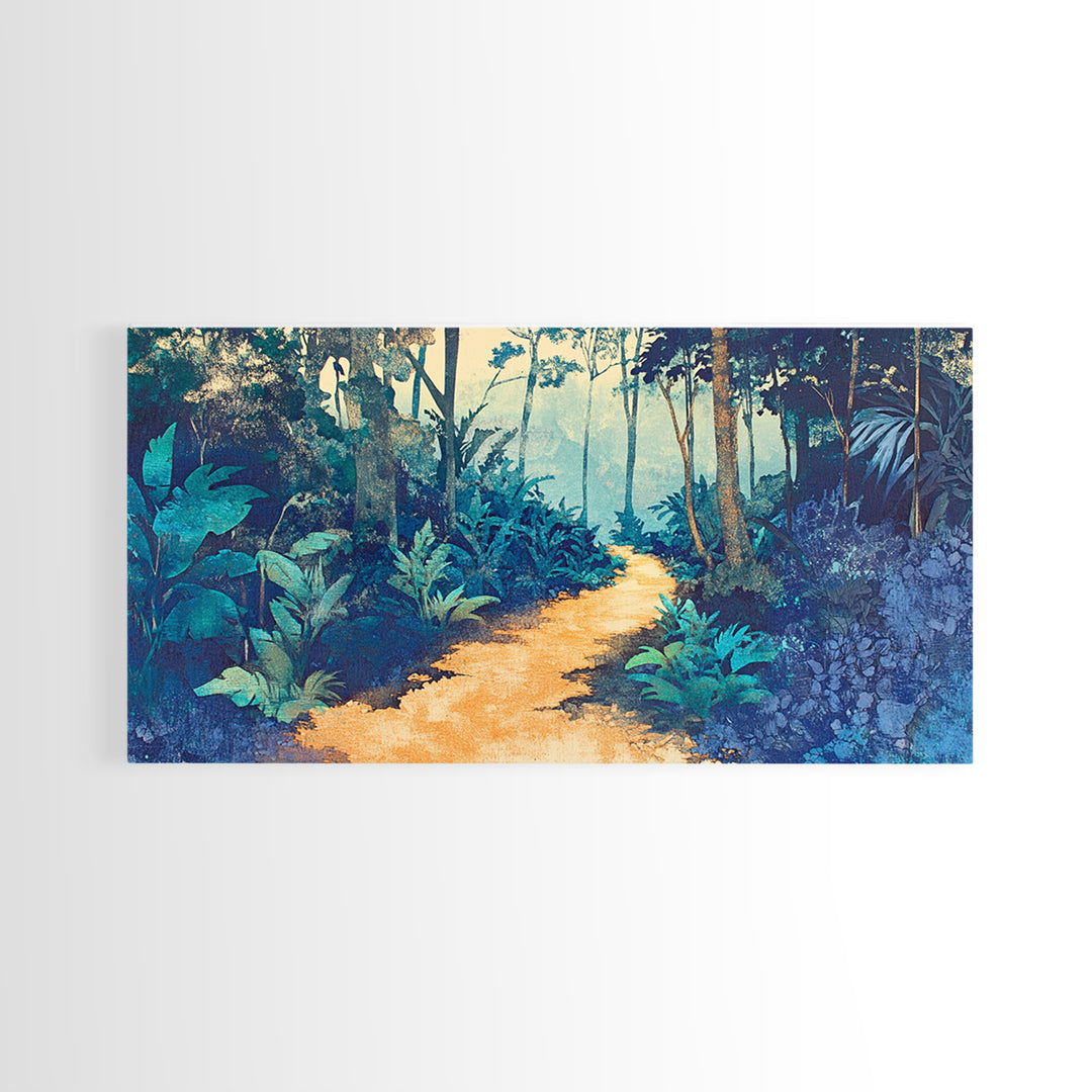 Lush Tropical Jungle Path Canvas Print, Botanical Wall Art, Nature Wall Decor, Blue Green Wall Art For Spa Or Bedroom Decor
