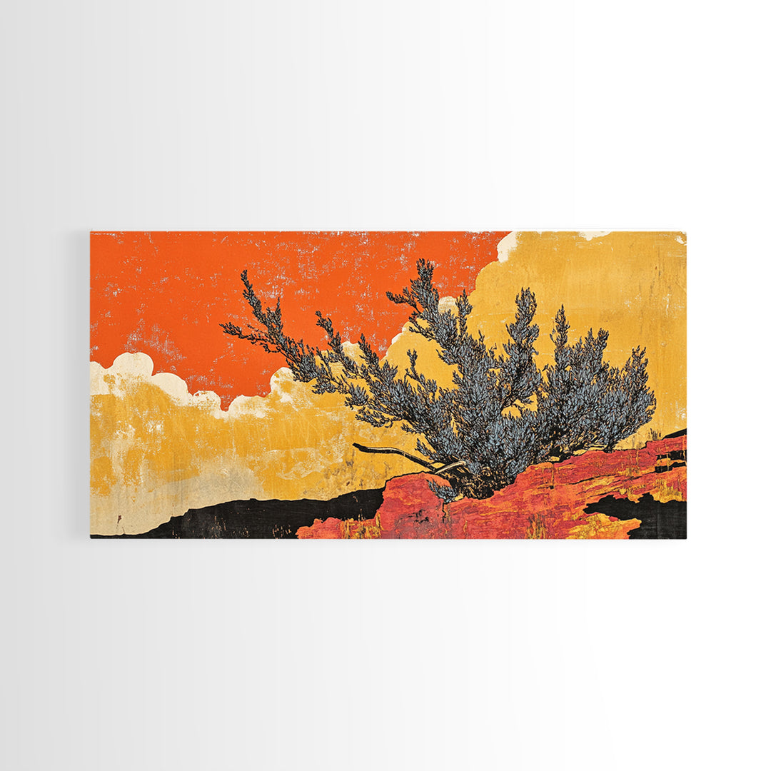 Orange Desert Juniper And Red Rocks Canvas Print, Southwestern Wall Art, Rustic Landscape Decor, Boho Cactus Home Decor Gift