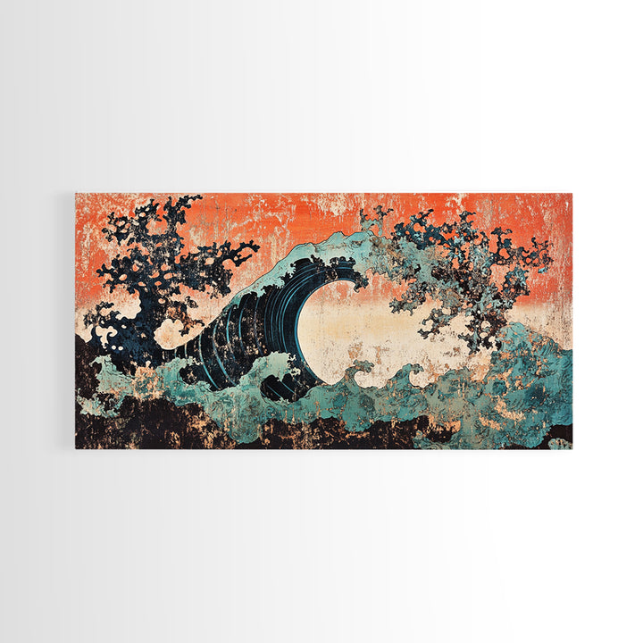 Dramatic Japanese Wave Wall Art, Modern Abstract Ocean Canvas Print, Coastal Seascape Decor, Bold Living Room Statement Art