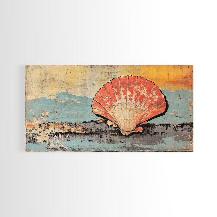 Scallop Shell By Blue Mountains Wall Art, Coastal Canvas Print, Nautical Beach House Decor, Seashell Ocean Wall Decor Print
