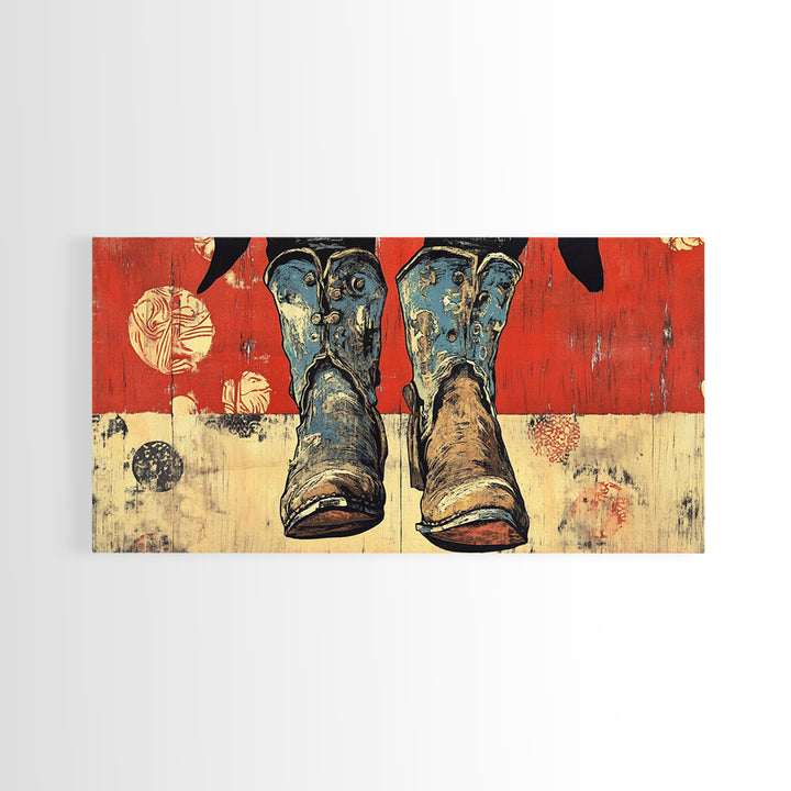 Weathered Cowboy Boots Wall Art, Rustic Western Canvas Print, Cowgirl Decor, Ranch House Living Room Wall Decor Gift For Him
