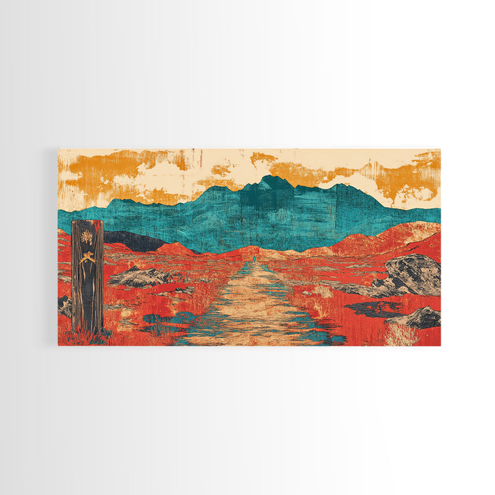 Red Desert Road To Turquoise Mountains Canvas Print, Southwestern Landscape Art, Boho Western Decor, Large Living Room Wall Art