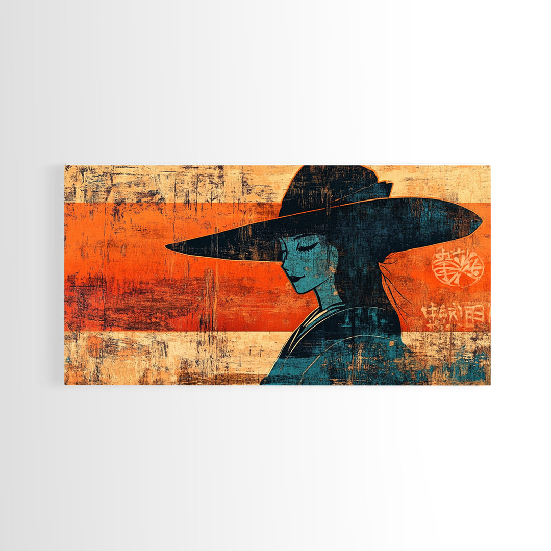 Japanese Woman In Wide Hat Wall Art, Ukiyo E Style Canvas Print, Asian Inspired Decor, Modern Japandi Wall Decor, Home Decor