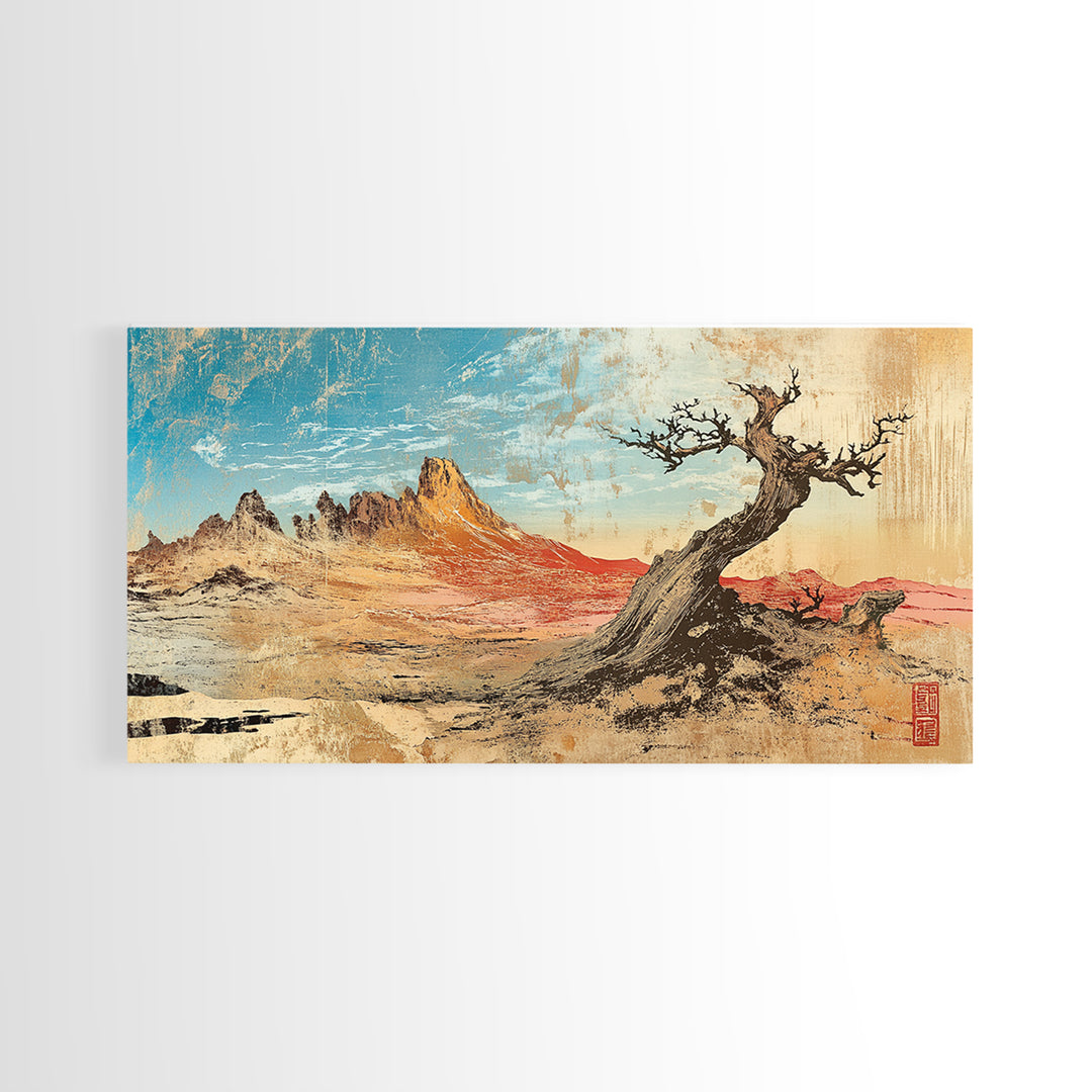 Leaning Juniper And Red Desert Mesa Wall Art, Southwestern Landscape Canvas Print For Rustic Home Decor And Office Decor