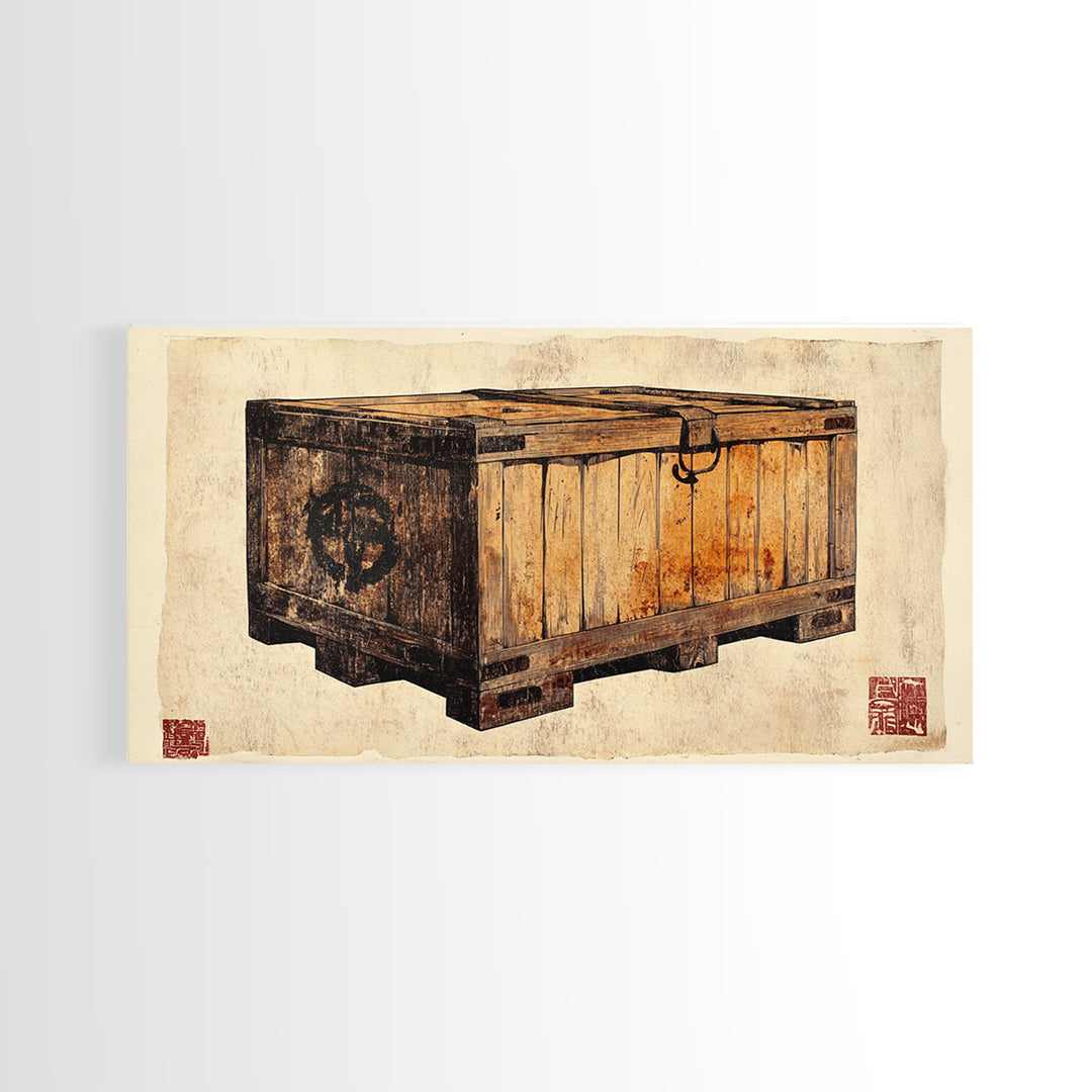 Rustic Wooden Shipping Crate Still Life Wall Art, Farmhouse Canvas Print For Industrial Decor And Masculine Office Decor
