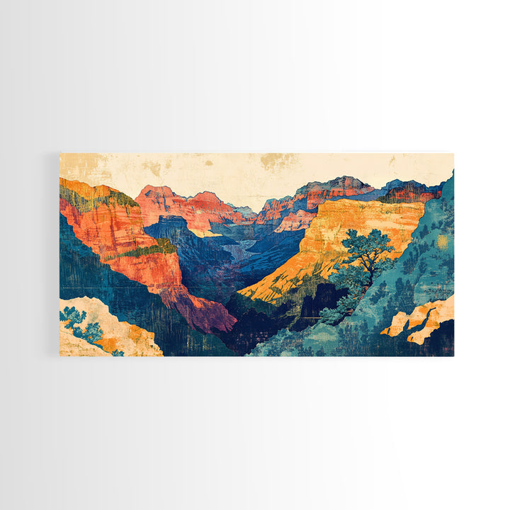 Colorful Grand Canyon Cliffs And Desert Vista Canvas Print, Southwestern Wall Art, National Park Decor, Travel Poster Gift