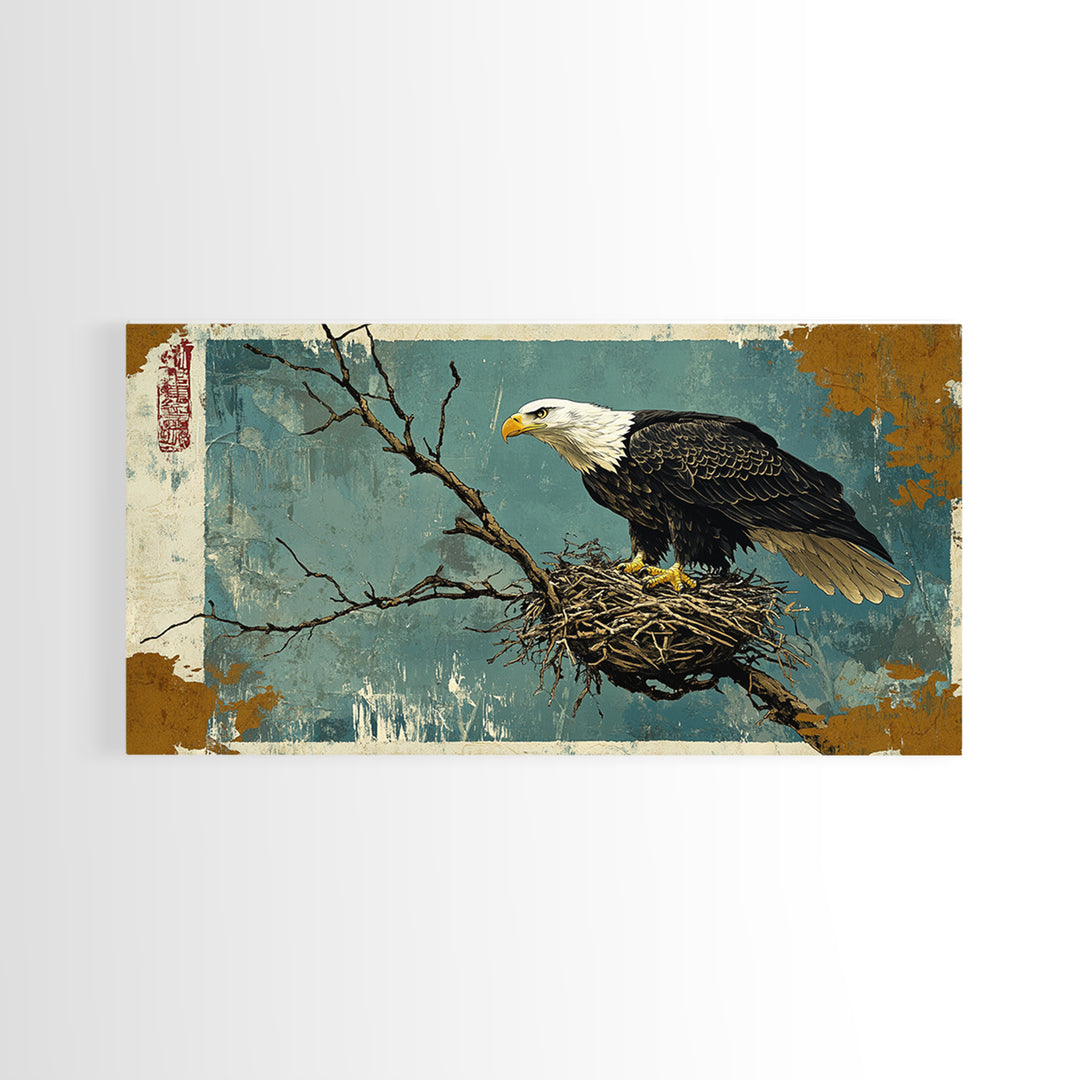 Bald Eagle On Nest With Bare Branches Wall Art, Wildlife Canvas Print, Rustic Nature Home Decor For Office Or Living Room