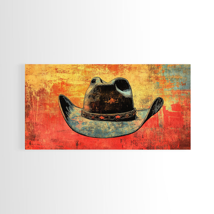 Weathered Blue Cowboy Hat Wall Art, Western Canvas Print, Rustic Ranch Decor, Masculine Man Cave Gift, Southwestern Style