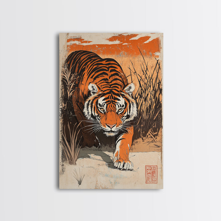 Prowling Tiger In Tall Grass Canvas Print, Wildlife Wall Art, Safari Animal Decor, Bold Jungle Home Decor, Gift For Him, Large Art