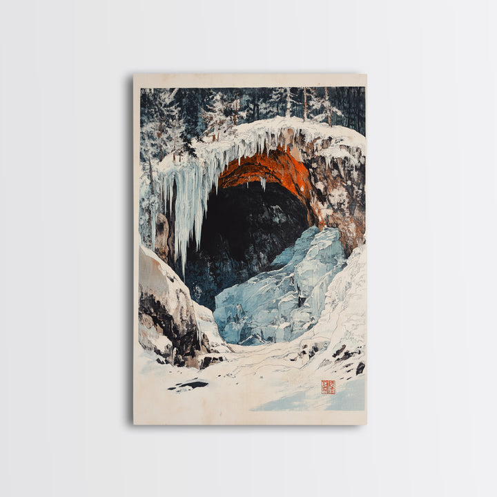 Snowy Ice Cave Winter Landscape Canvas Print, Mountain Wall Art, Rustic Cabin Decor, Nature Print, Housewarming Gift, Living Room Decor