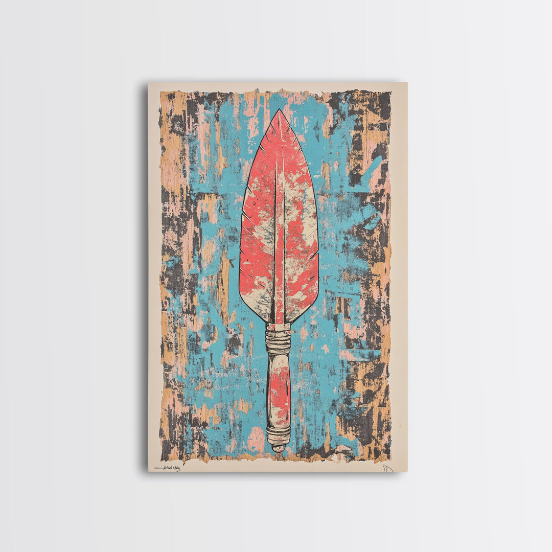 Red Tribal Spear Arrowhead Wall Art, Primitive Weapon Poster, African Inspired Decor, Bold Southwestern Gift For Him, Home Decor