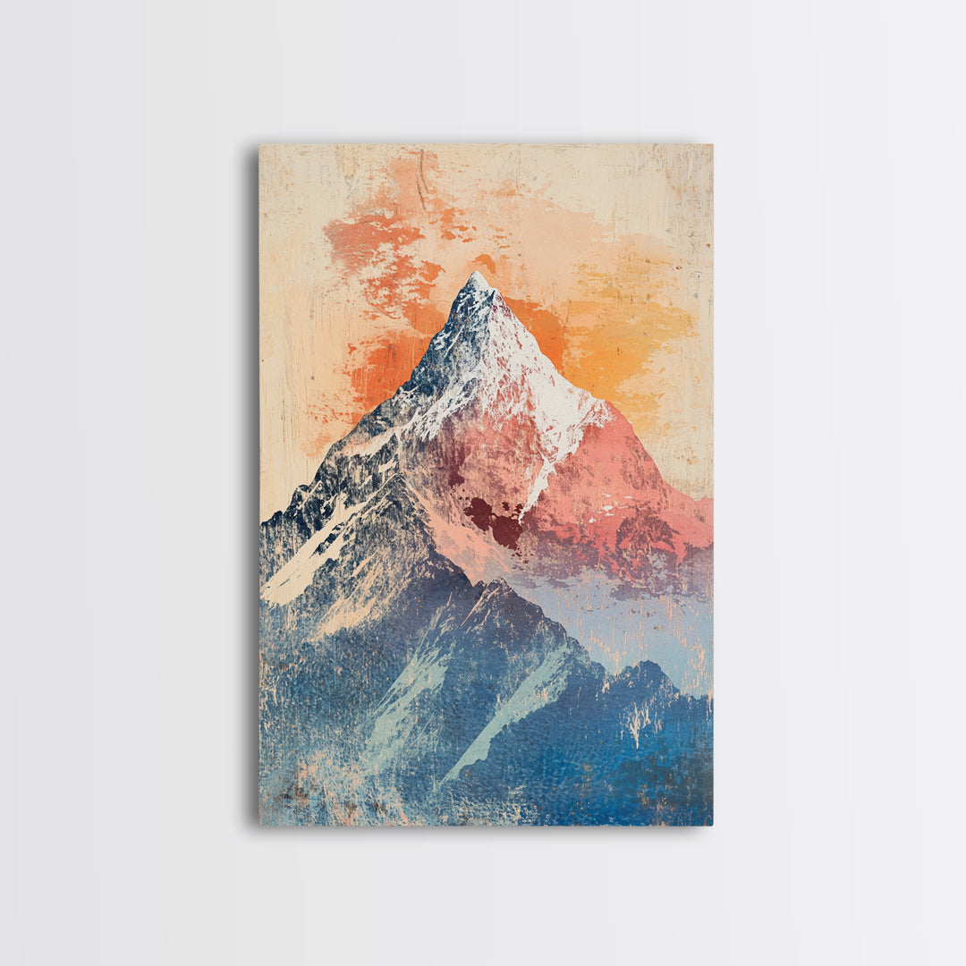 Snowy Alpine Mountain Peak Wall Art, Pastel Landscape Print, Nature Wall Decor, Bedroom Decor, Framed Canvas Print, Blue Bedroom Art