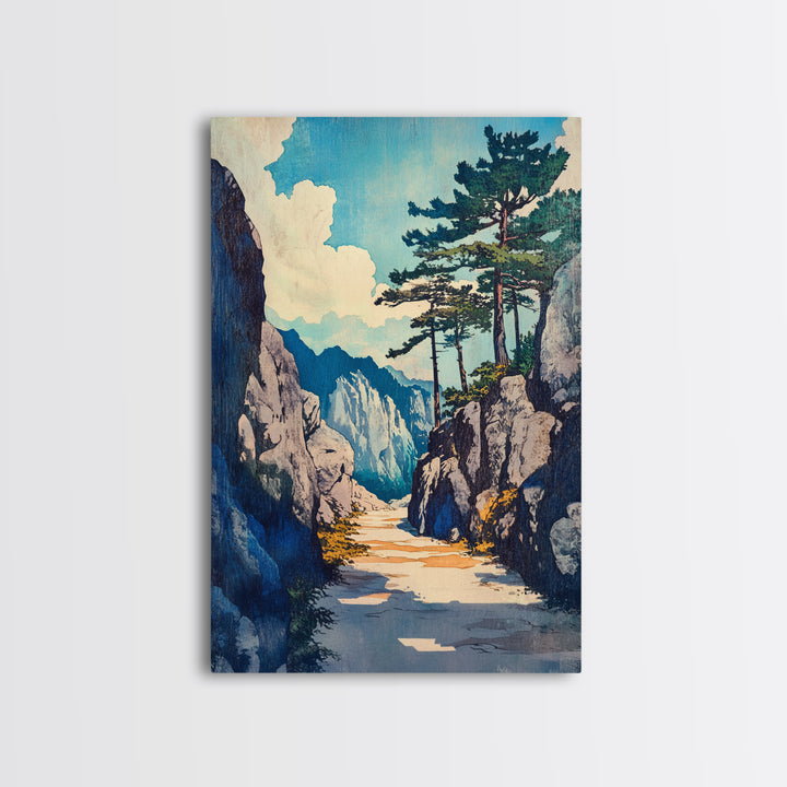 Rocky Mountain Pass Wall Art, Alpine Landscape Canvas Print, Japanese Style Nature Decor, Large Living Room Wall Art Gift
