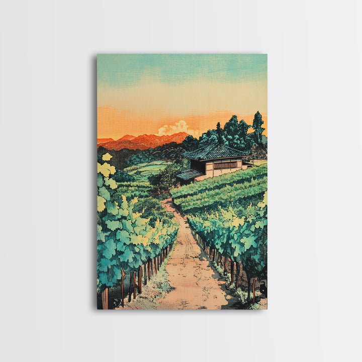 Sunlit Vineyard Path Wall Art, Wine Country Landscape Canvas Print, Rustic Kitchen Decor, Tuscan Farmhouse Housewarming Gift
