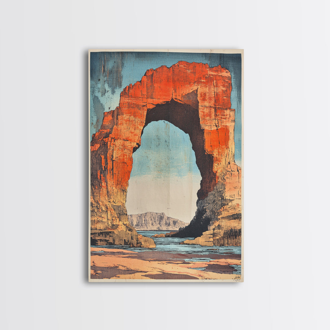 Desert Stone Arch Canvas Print, Southwestern Canyon Landscape Wall Art, Travel Poster, Rustic Home Decor Gift, Living Room Art