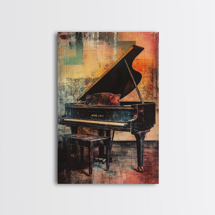 Moody Grand Piano In Warm Abstract Studio Canvas Print, Music Room Decor, Jazz Art Print, Modern Wall Art, Gift For Music Lover