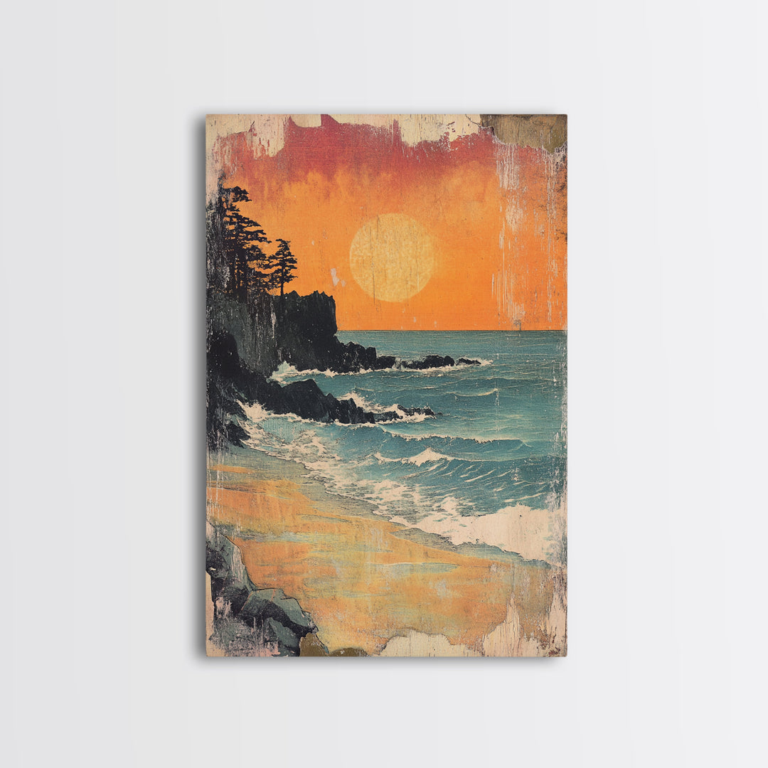 Rocky Pacific Beach Sunset Wall Art, Coastal Seascape Art Print, Ocean Wall Decor, Beach House Decor, Large Wall Art Prints