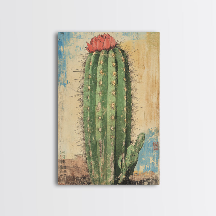 Blooming Desert Cactus Canvas Print, Southwestern Wall Art, Botanical Poster, Desert Home Decor, Rustic Nature Wall Decor